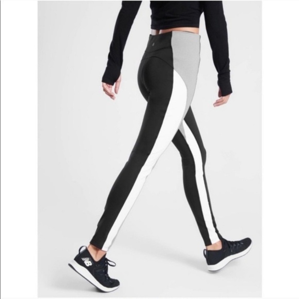 Athleta high rise colorblock crest leggings black gray white Small